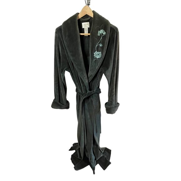Jasmine Rose Forest Green Embroidered Full Length Belted Robe Sz S - Picture 1 of 9